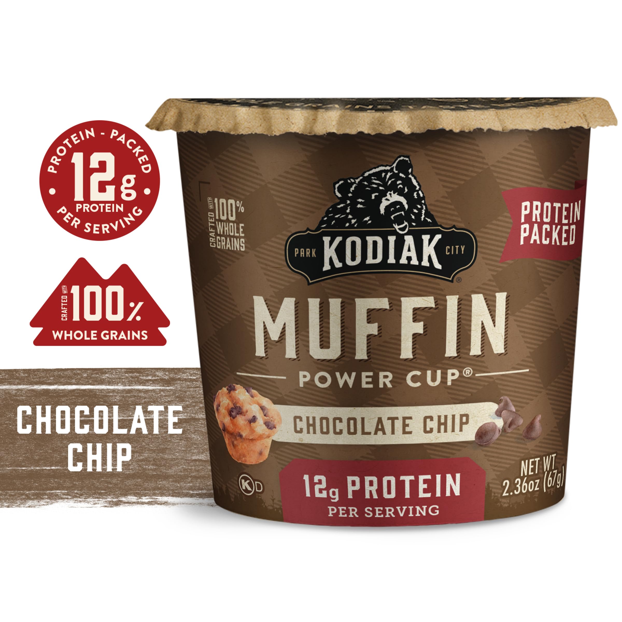 Kodiak Cakes Minute Muffins Chocolate Chip serving idea—enjoy with coffee or yogurt