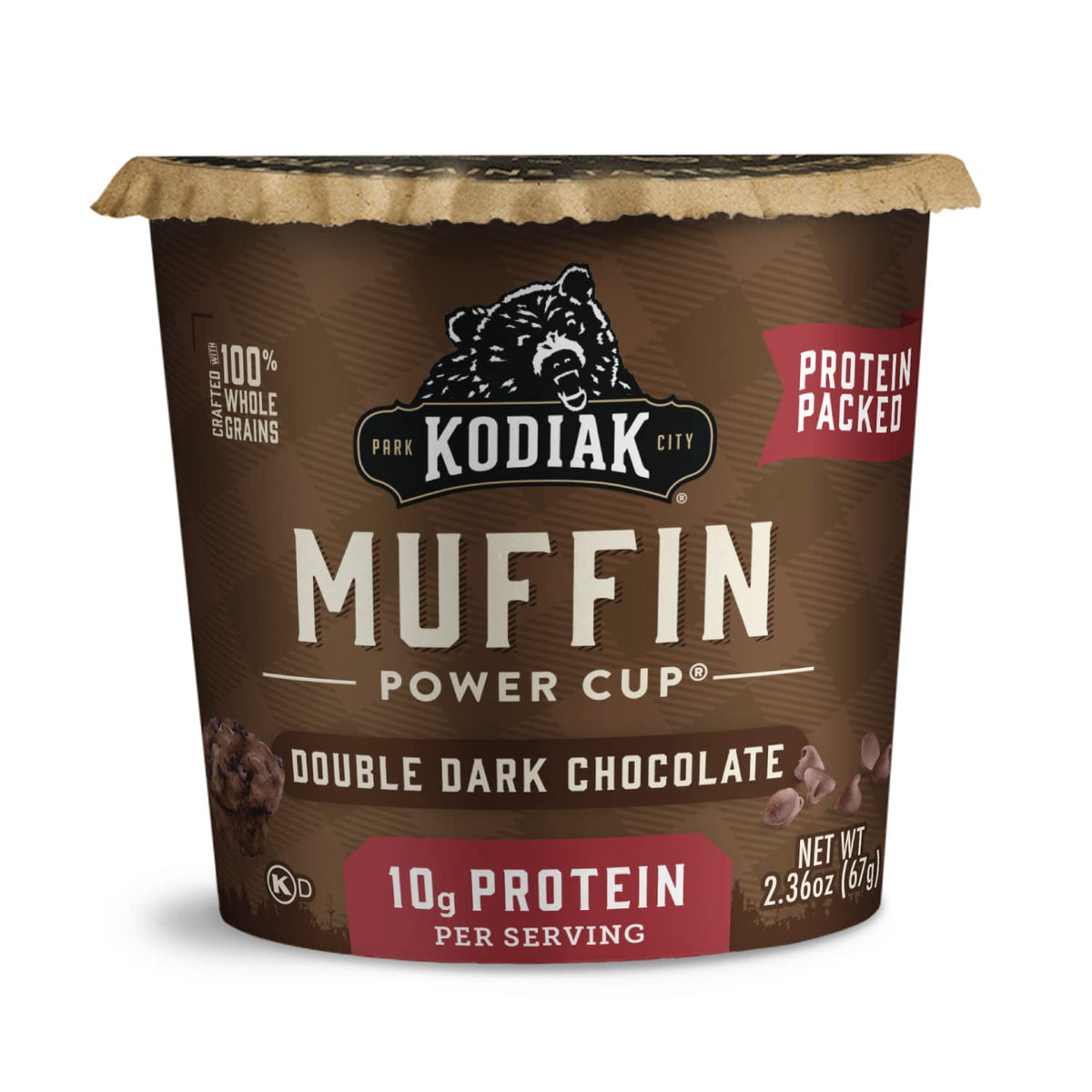Kodiak Cakes Minute Muffins front-of-pack with double dark chocolate flavor.
