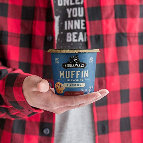 Nutrition label on Kodiak Cakes Minute Muffins Mountain Blueberry packaging.