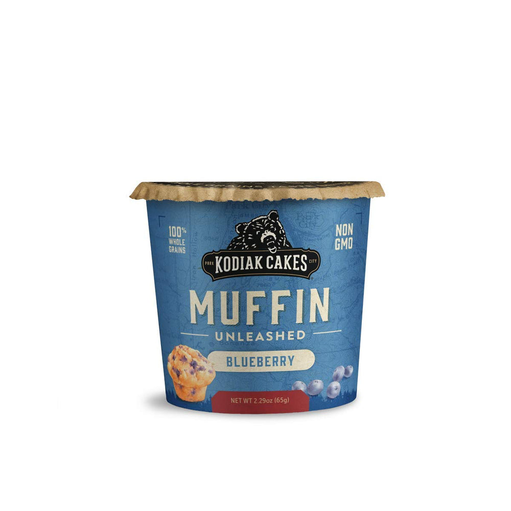 Kodiak Cakes Minute Muffins Mountain Blueberry packaging front highlighting whole grains.