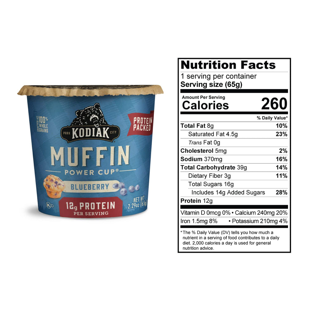 Kodiak Cakes Minute Muffins Mountain Blueberry served with yogurt and fruit.