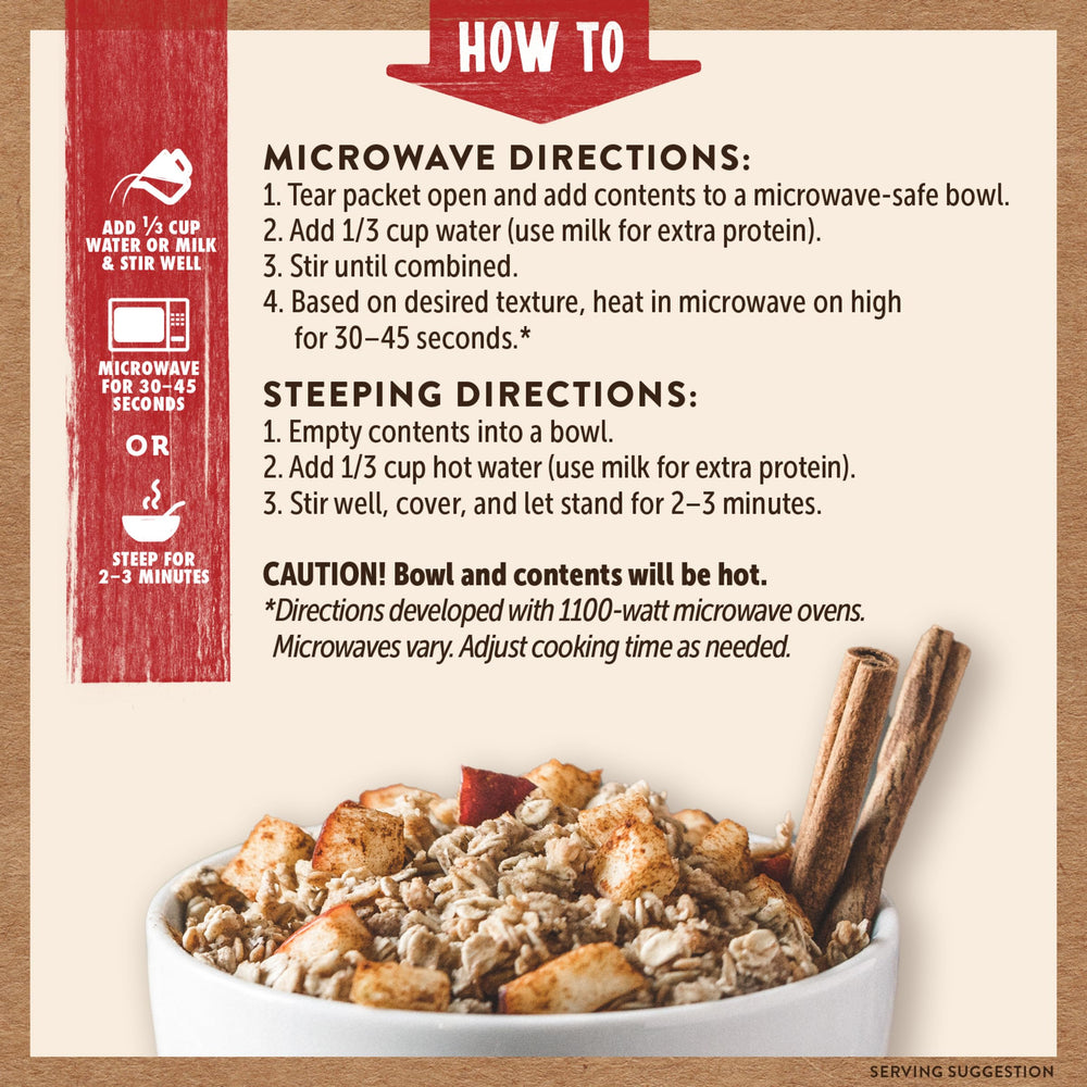 Nutrition panel on Kodiak Cakes oatmeal box highlighting protein and whole grains.