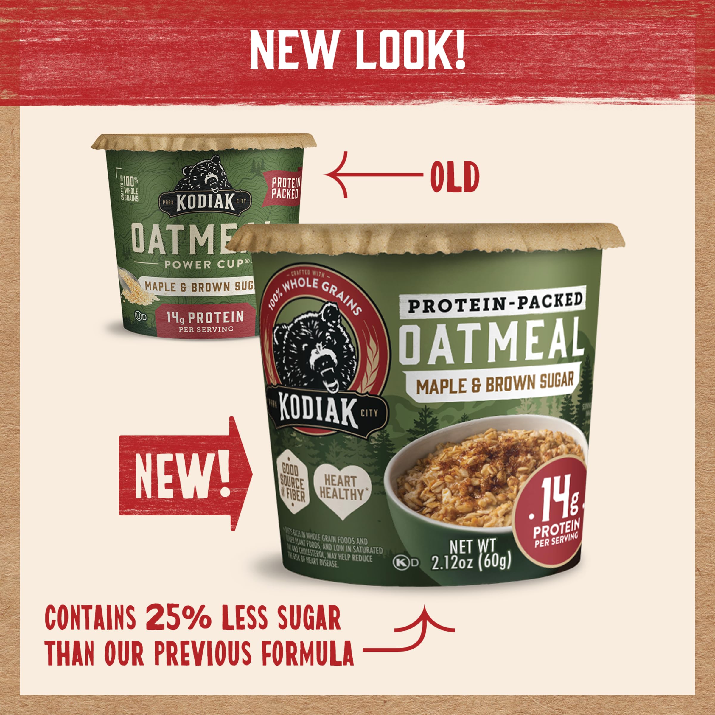 Kodiak Cakes Oatmeal Cups Variety Pack visual, three flavors showcased