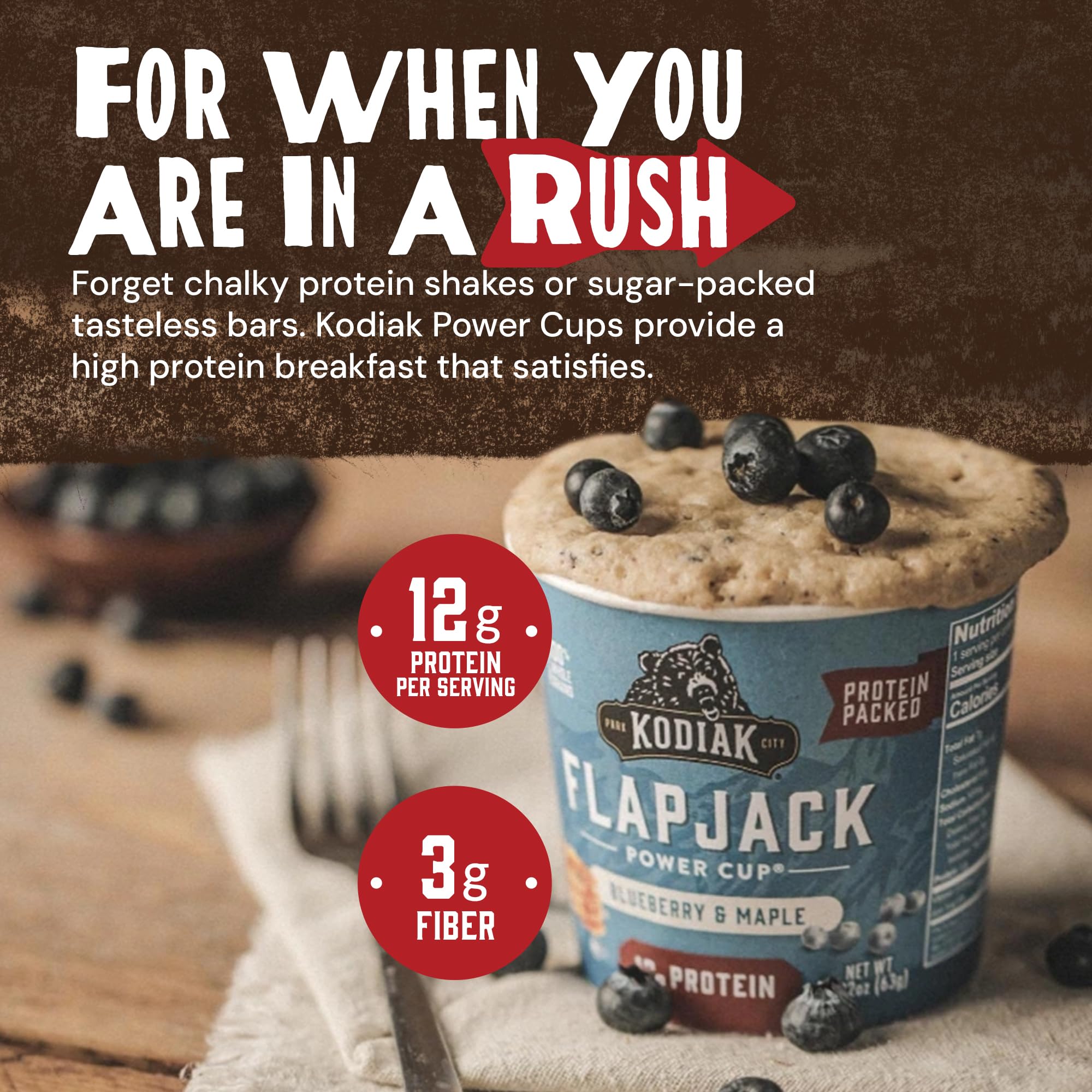 Microwave-ready Kodiak Cakes On the Go pancake coming together in a minute