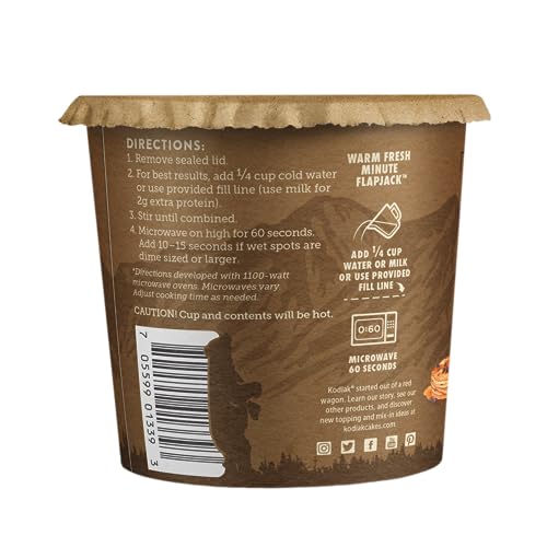Kodiak Cakes Pancake On The Go microwave-ready cup demonstrates ultra-fast prep.