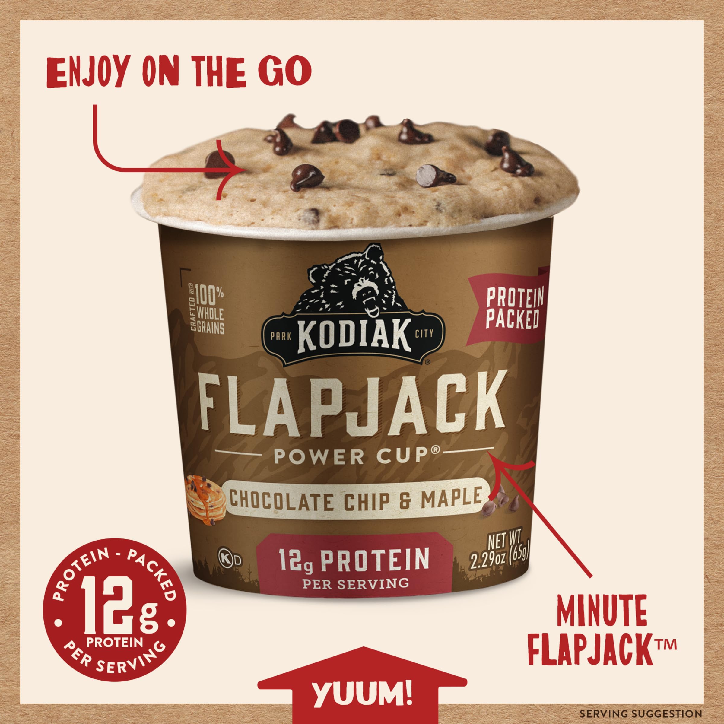 Kodiak Cakes Pancake On The Go 12-pack packaging shows on-the-go meal convenience.
