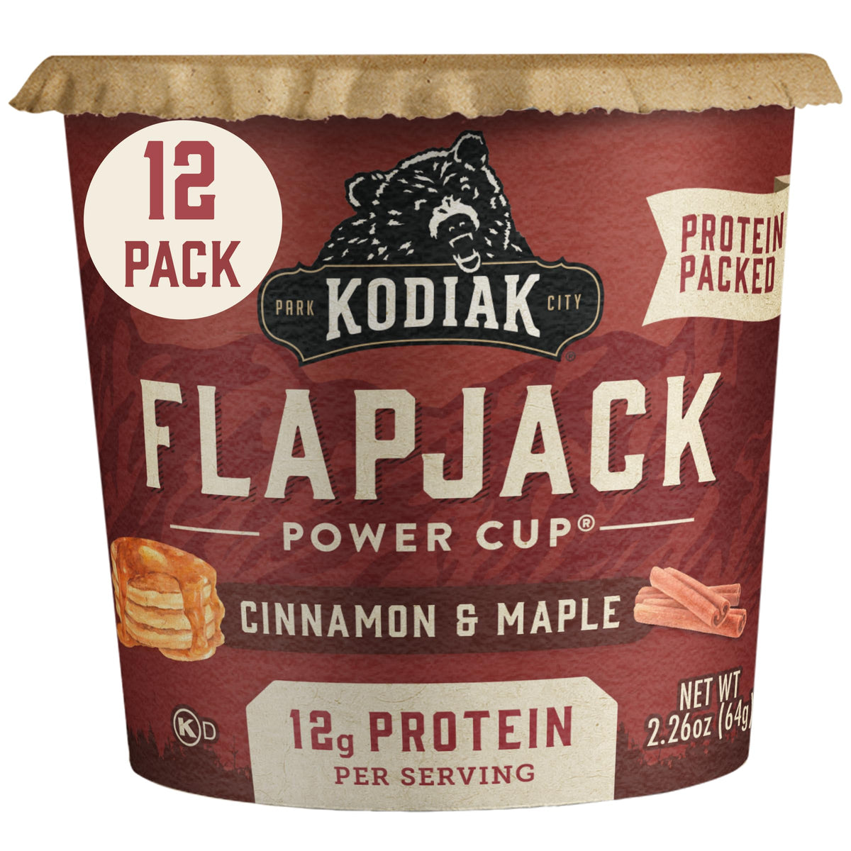 Kodiak Cakes Pancake On the Go Cinnamon Maple 12-pack front view, quick breakfast option