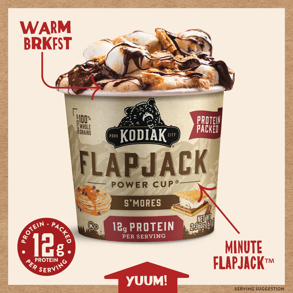 Kodiak Cakes Pancake On the Go S'mores serving plate shows ready-to-eat breakfast.