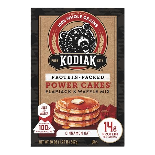 Stacked Kodiak Cakes with syrup illustrating a protein-rich breakfast