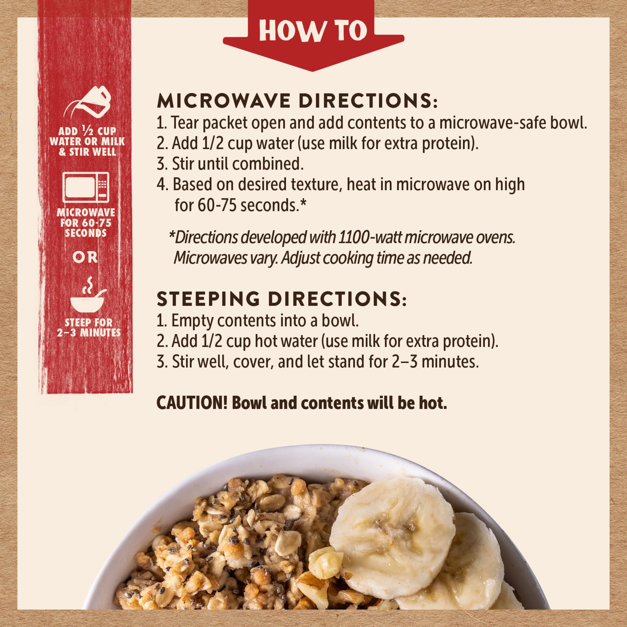 Kodiak Cakes Peak Banana Nut Oatmeal pouring hot water.