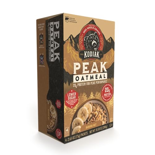 Kodiak Cakes Peak Banana Nut Oatmeal display on shelf.