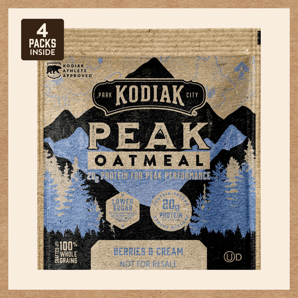 Stacked Kodiak Cakes Peak boxes show easy storage and bulk purchase.