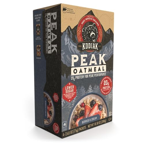 Spoon shows creamy texture of Kodiak Cakes Peak oatmeal.