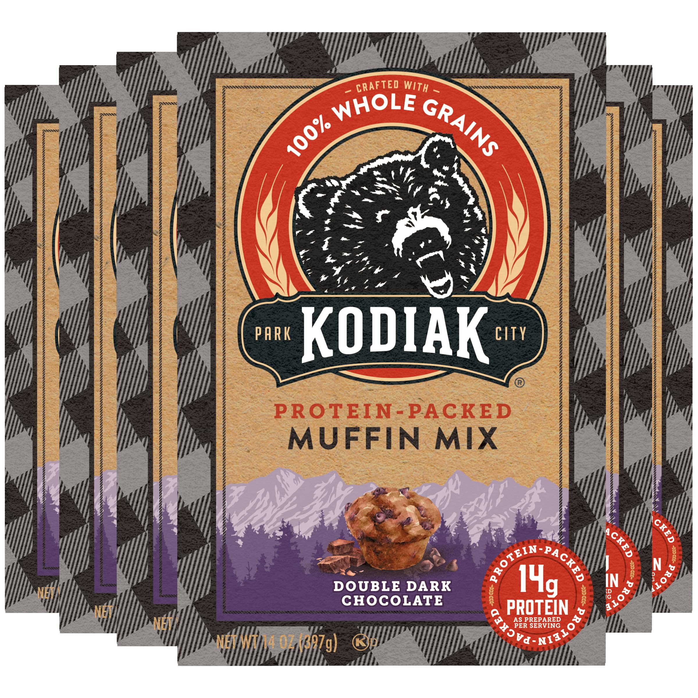 Kodiak Cakes Power Bake muffin mix Double Dark Chocolate pack of six for easy breakfasts.