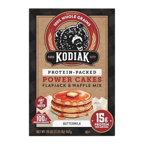Pouring Kodiak Cakes Power Cakes batter for fluffy protein pancakes