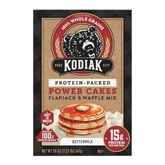 Pouring Kodiak Cakes Power Cakes batter for fluffy protein pancakes