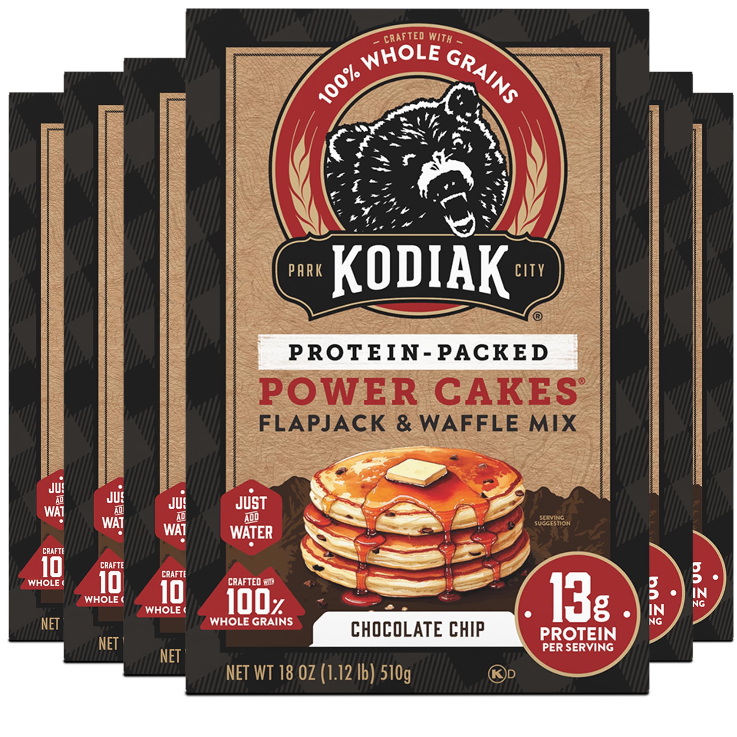 Kodiak Cakes Power Cakes chocolate chip packaging for quick, protein-packed mornings.