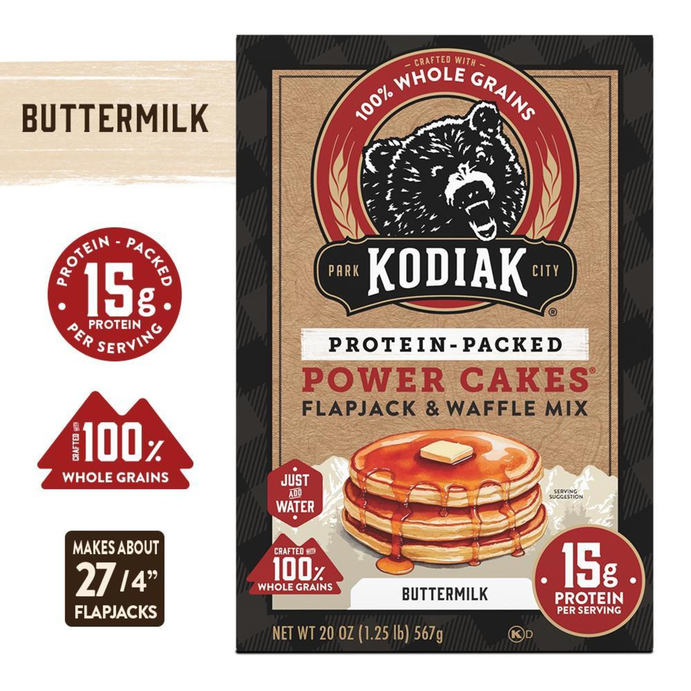 Kodiak Cakes Power Cakes waffles on the griddle for a hearty morning
