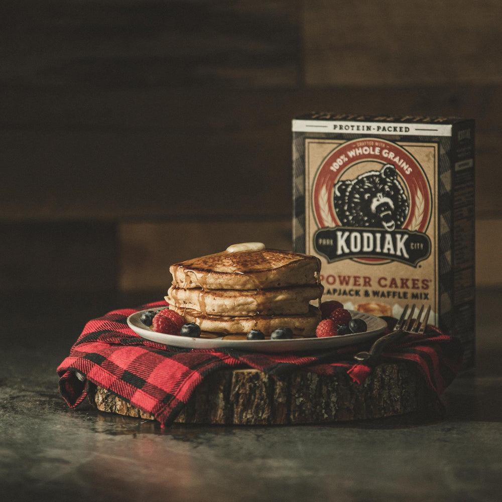 Kodiak Cakes Power Cakes whole grain packaging highlights nutrition