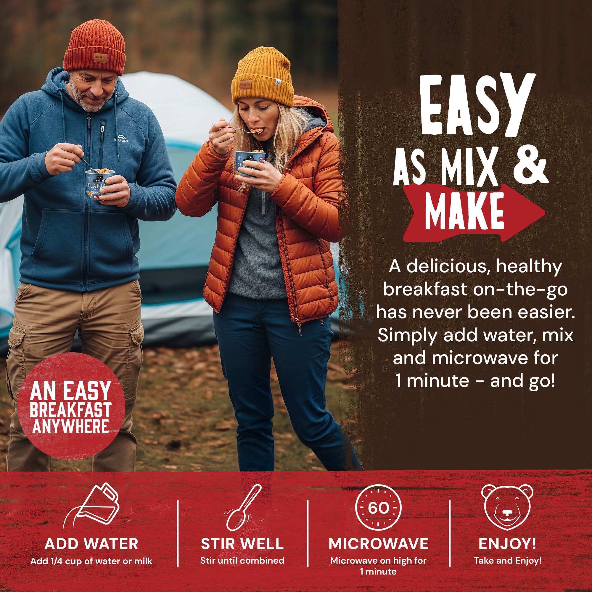 Nutrition details show 6g protein and 5g fiber per serving in Kodiak Cakes