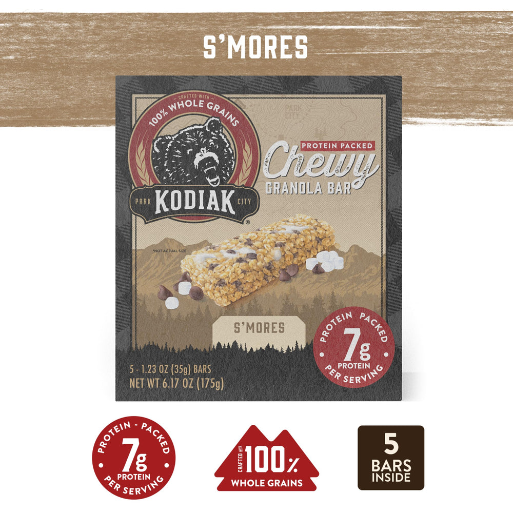 Kodiak Cakes S'mores Bar protein per serving shown for steady energy between activities.
