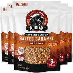 Kodiak Cakes Salted Caramel Granola five-pack pouches for on-the-go fueling.