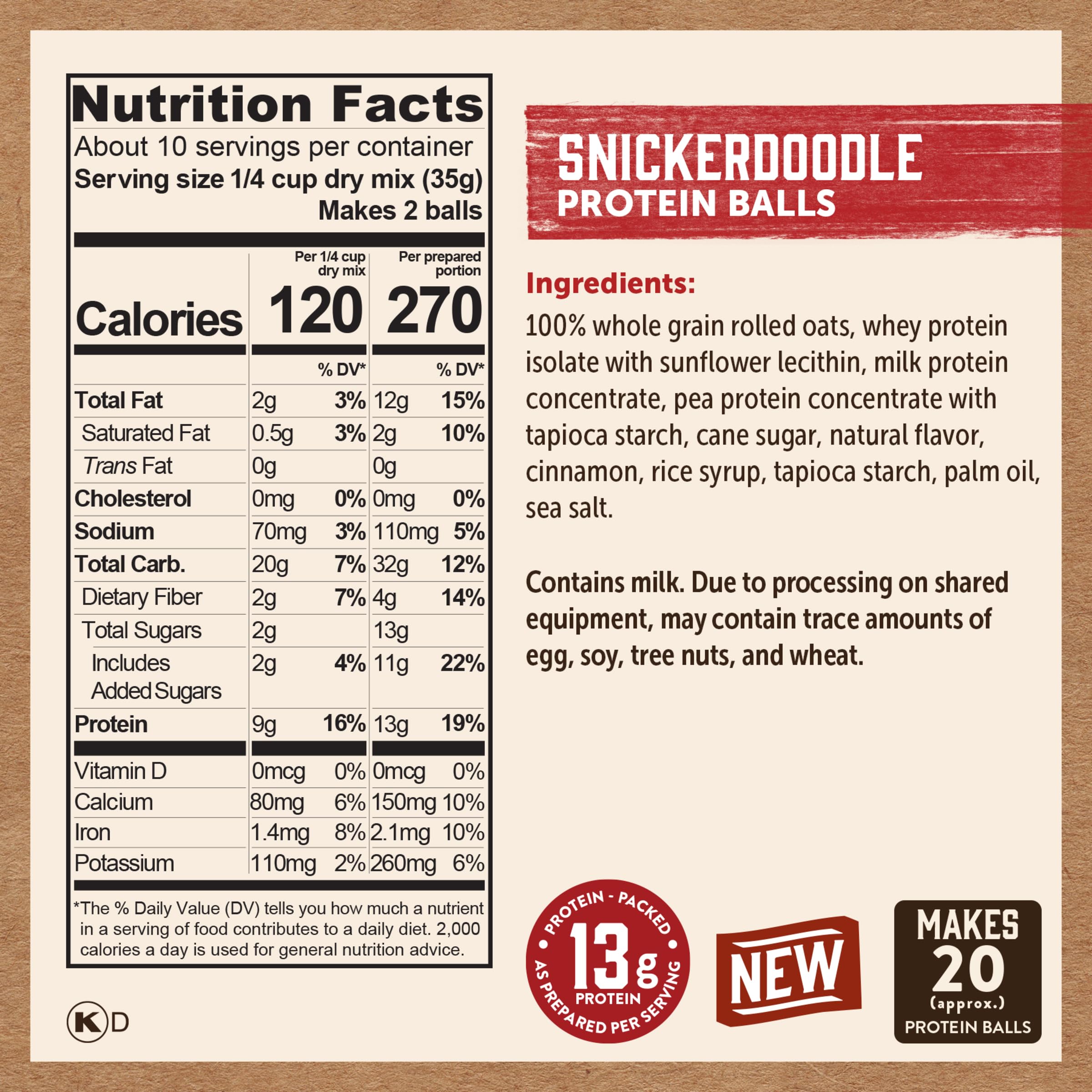 Kodiak Cakes Snickerdoodle dry mix close-up highlighting wholesome ingredients.
