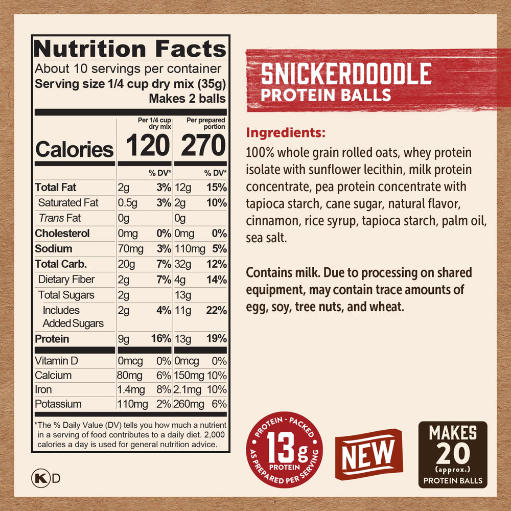 Kodiak Cakes Snickerdoodle dry mix close-up highlighting wholesome ingredients.