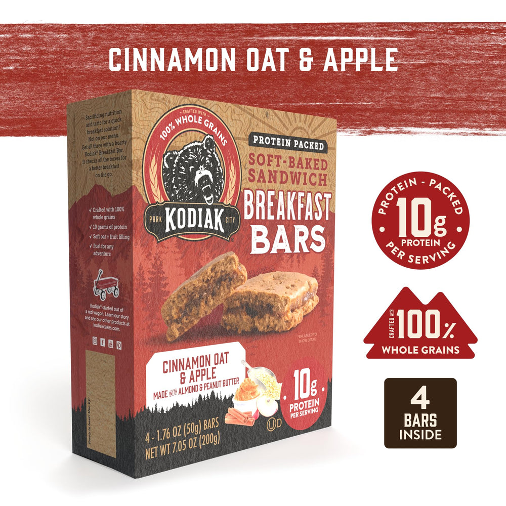 Kodiak Cakes Cinnamon Oat & Apple bar on-the-go snack in a gym bag