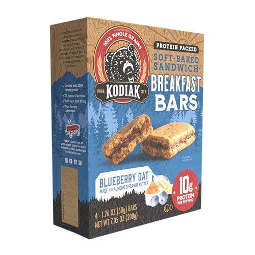 Kodiak Cakes soft-baked oat texture with blueberry filling delights mornings.