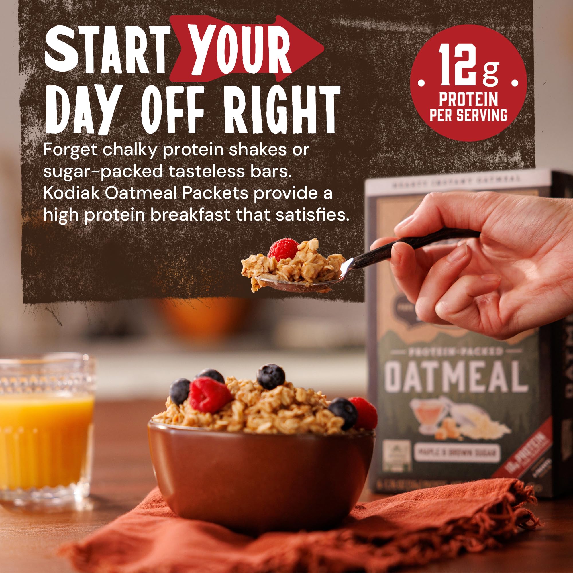 Kodiak oatmeal packaging showing the six-box bundle for pantry storage.