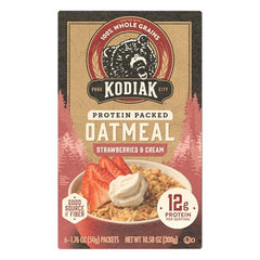 Close-up of Kodiak oatmeal packet showing 12 g protein per serving