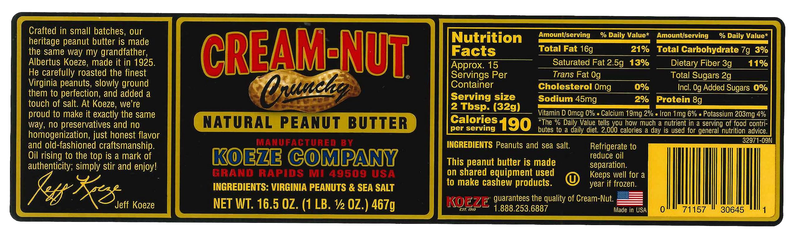 Koeze Cream-Nut Crunchy Natural Peanut Butter spread on toast for a flavorful breakfast.