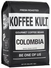 Koffee Kult Colombia whole-bean 32oz for rich espresso and drip coffee