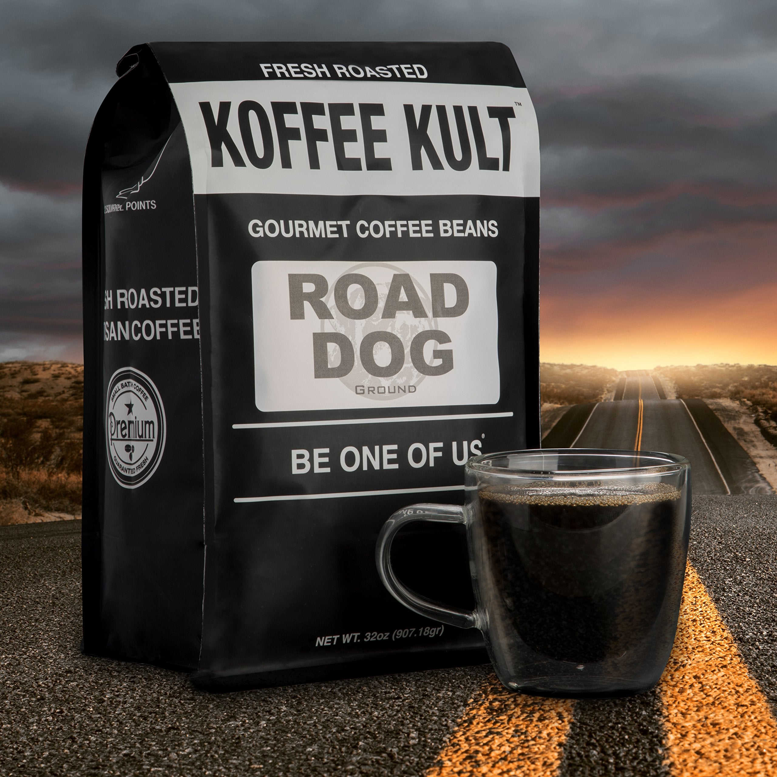 Koffee Kult Road Dog Dark Roast gift set for coffee lovers.
