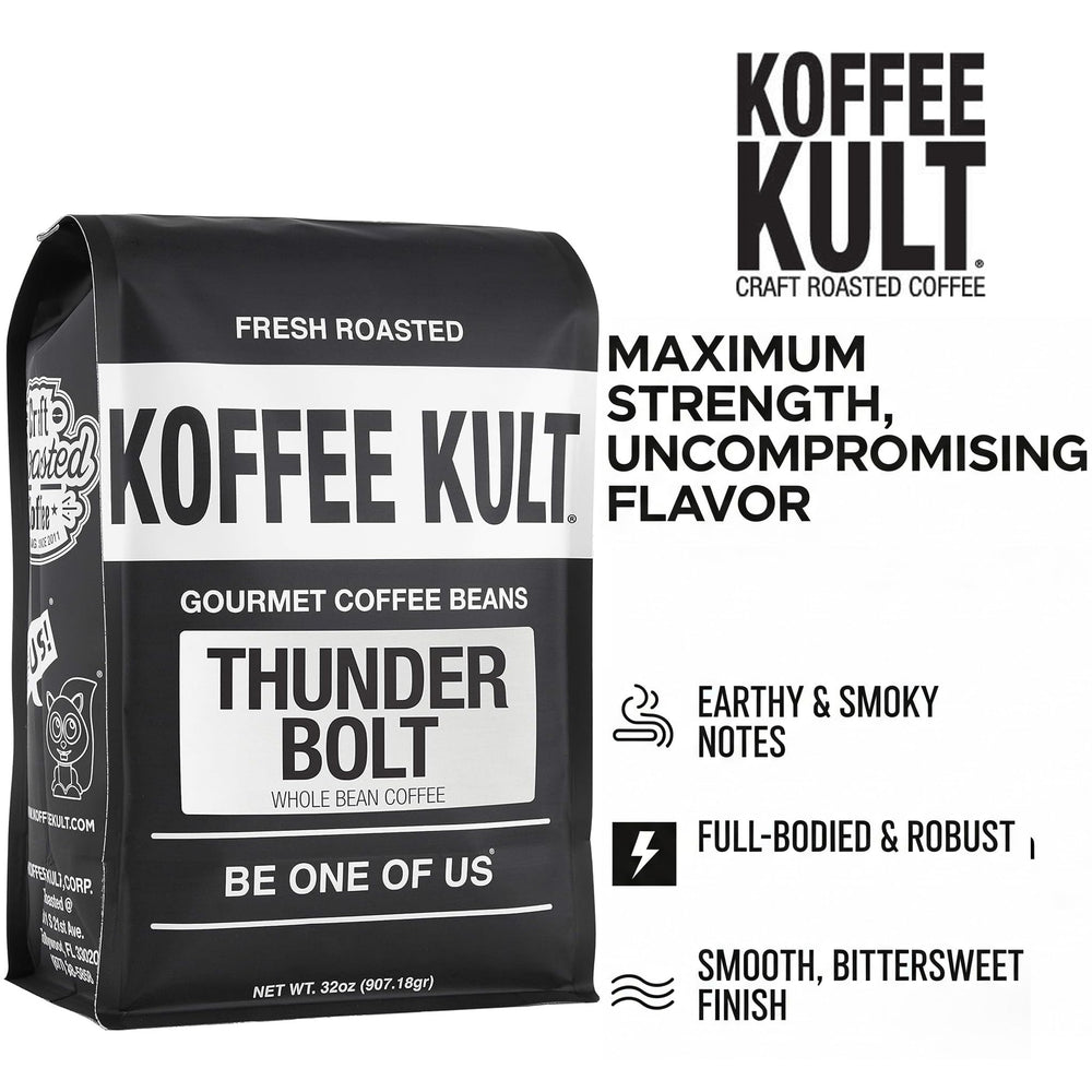 Close-up of 100% Arabica beans from Colombia and Brazil for bold, balanced flavor