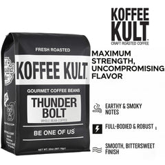 Close-up of 100% Arabica beans from Colombia and Brazil for bold, balanced flavor