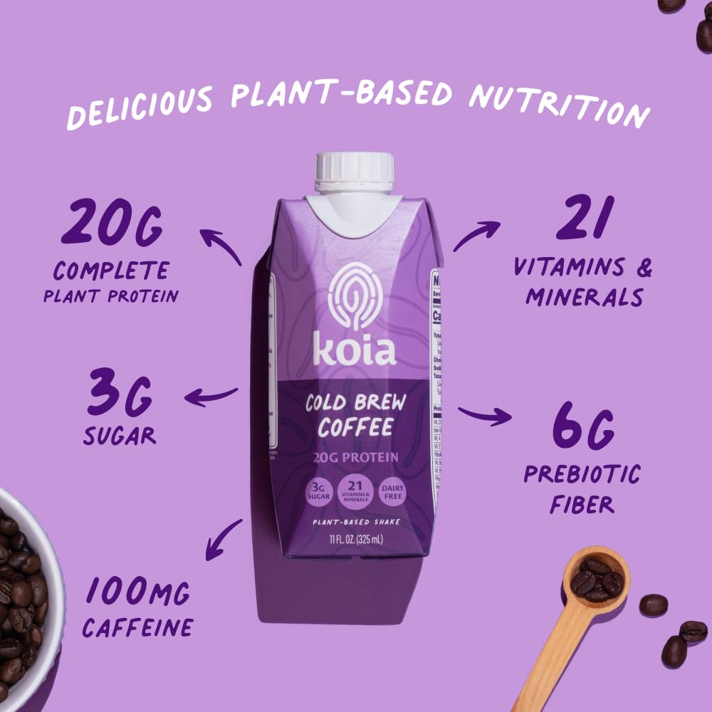 Koia 20g protein shake bottle emphasizes plant protein for quick fueling
