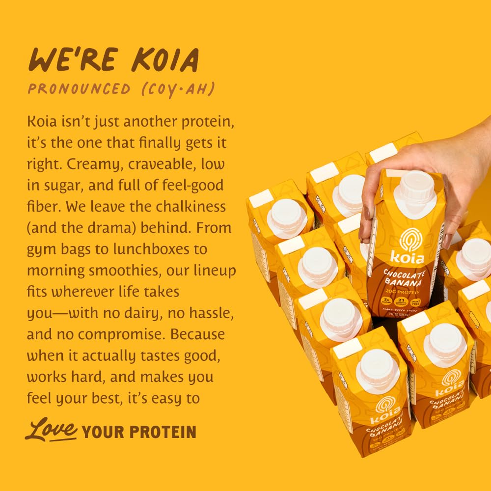 Koia nutrition label highlights 20g protein per serving.