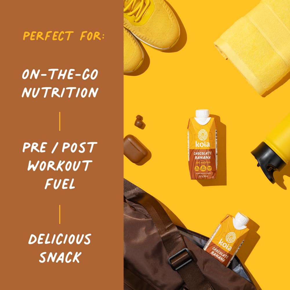 Koia chocolate banana protein shake pack emphasizes convenient multipacks for the week.