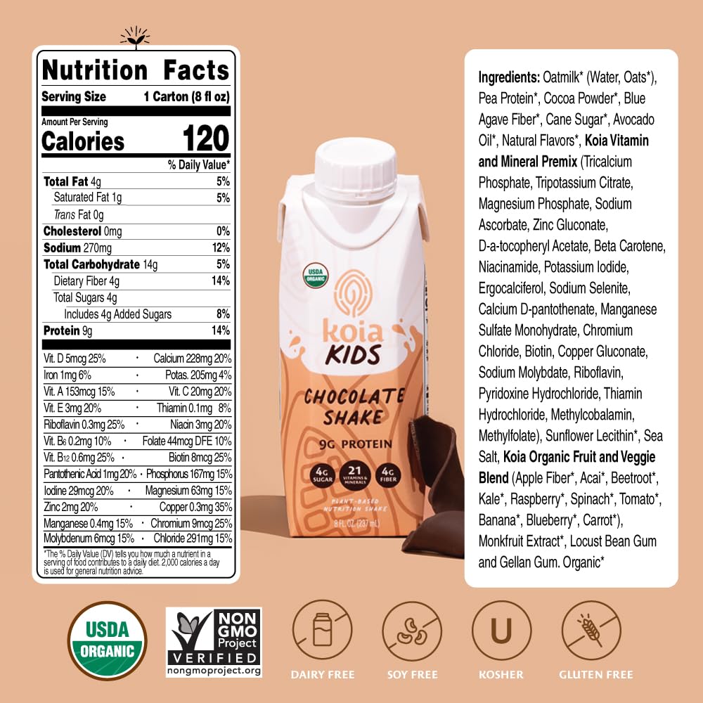 Koia Kids chocolate shake pour into a glass for a creamy, kid-friendly boost