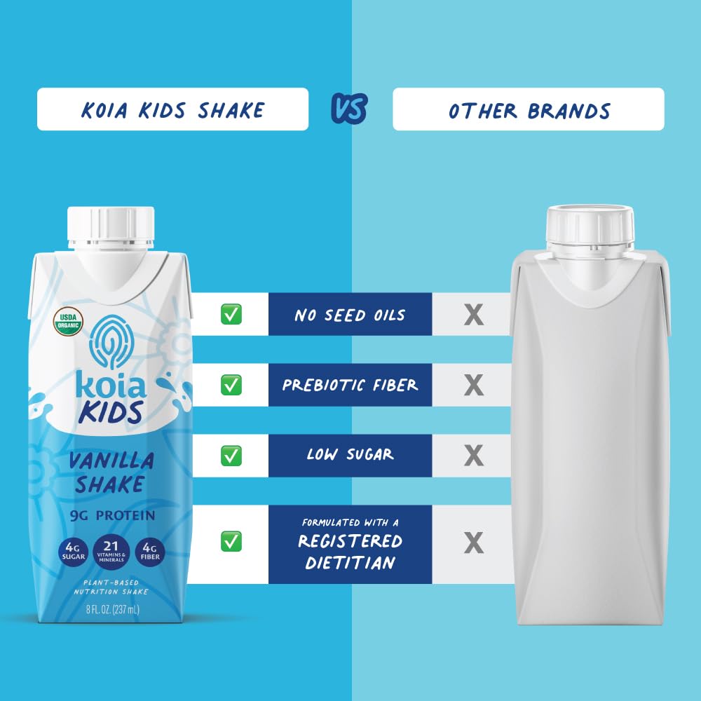 Avocado oil icon highlights healthy fats in Koia Kids Vanilla.
