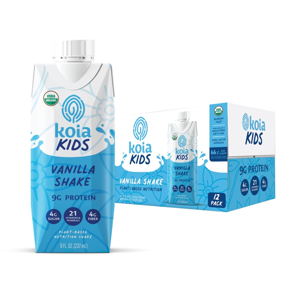 Koia Kids Vanilla ready-to-drink bottle offering creamy plant-based nutrition on the go.
