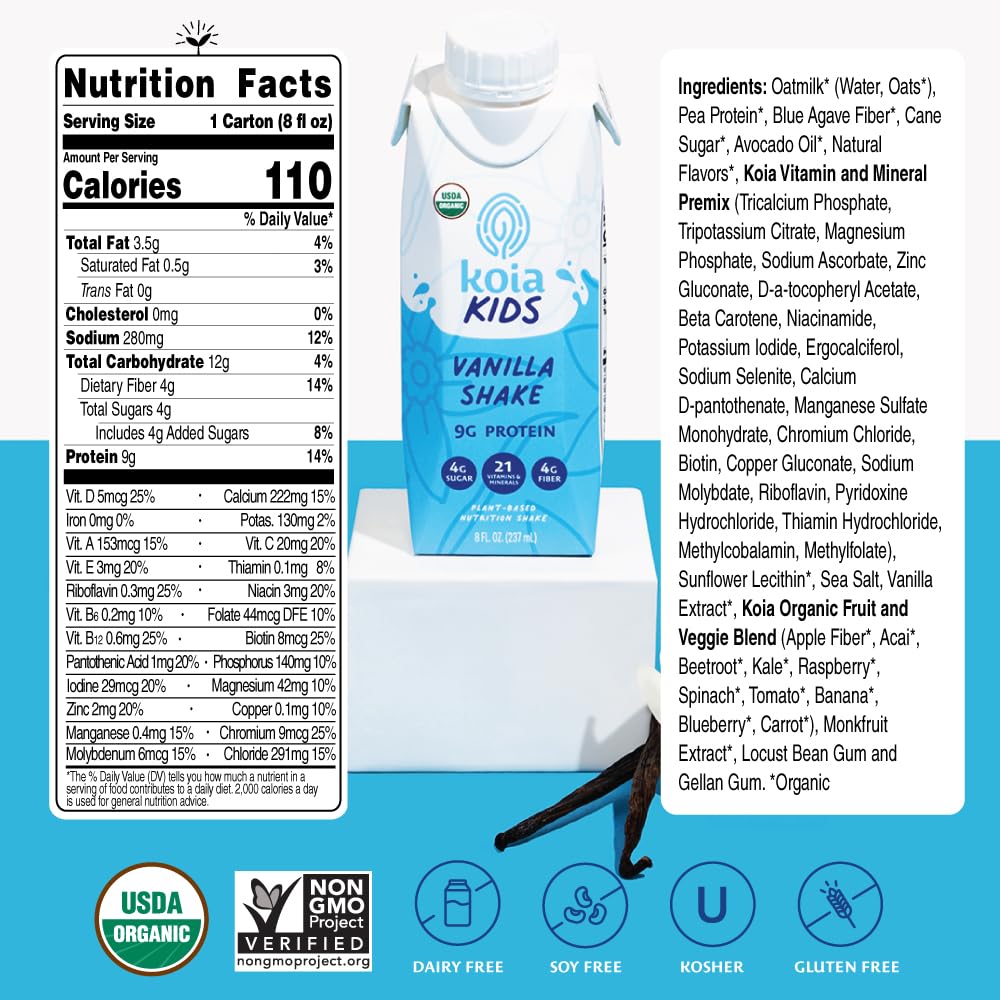 Pouring Koia Kids Vanilla into a glass for a quick snack.
