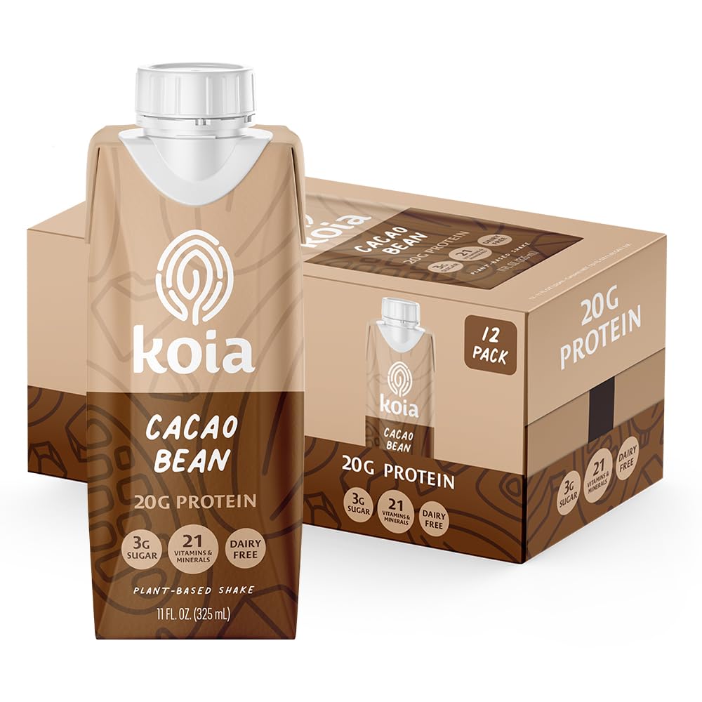 Koia plant-based protein shake bottle with creamy texture for quick on-the-go fuel.