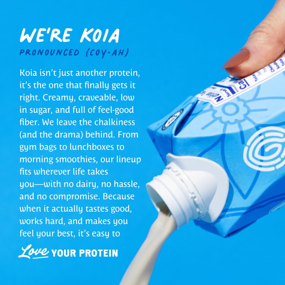 Koia Vanilla Bean shake fridge storage indicates ready-to-drink convenience.