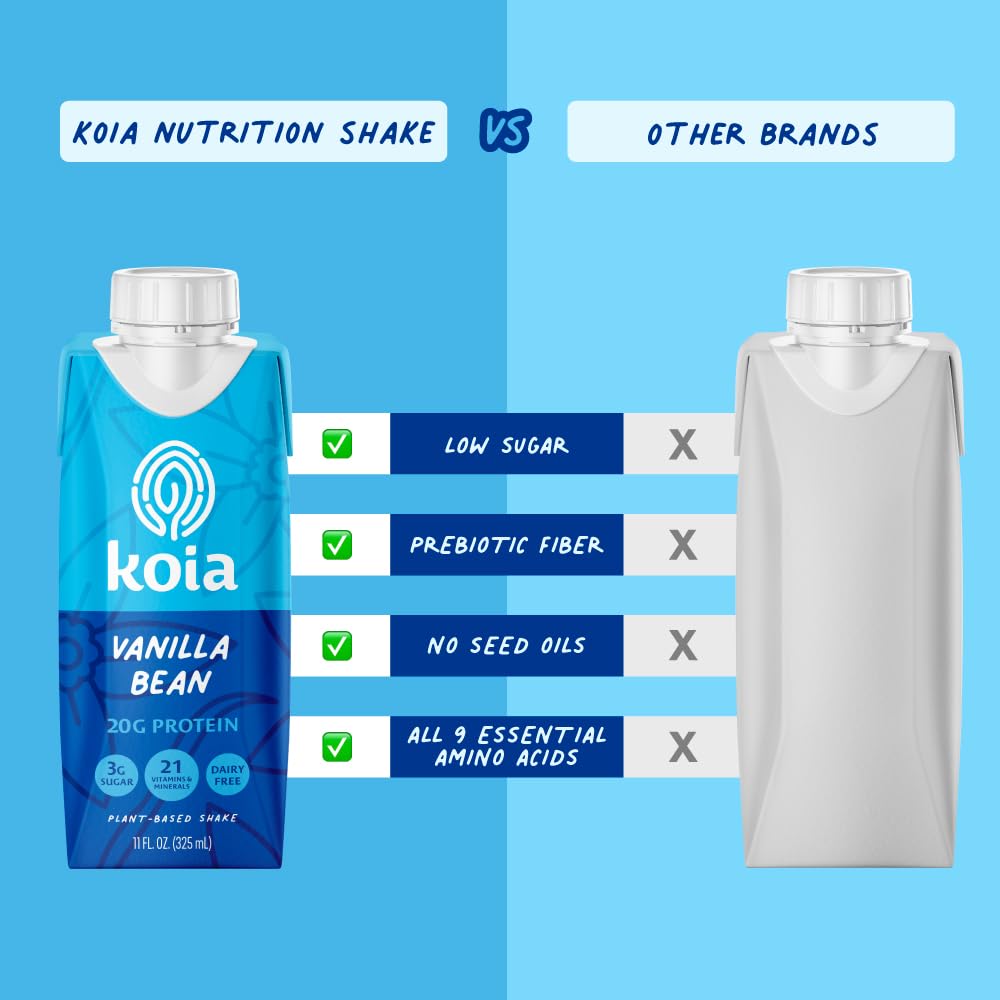 Koia Vanilla Bean ingredients highlight natural plant proteins and fiber.