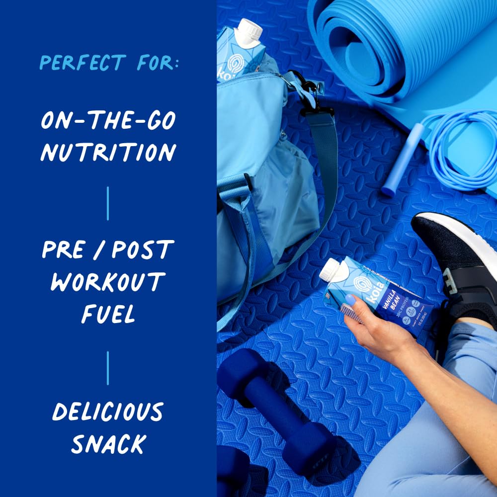 Koia Vanilla Bean shake pack image emphasizes convenience for busy days.