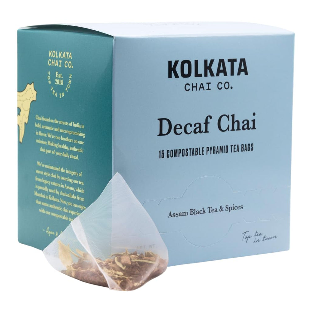 Kolkata Chai Co decaf chai tea bag offers caffeine-free enjoyment