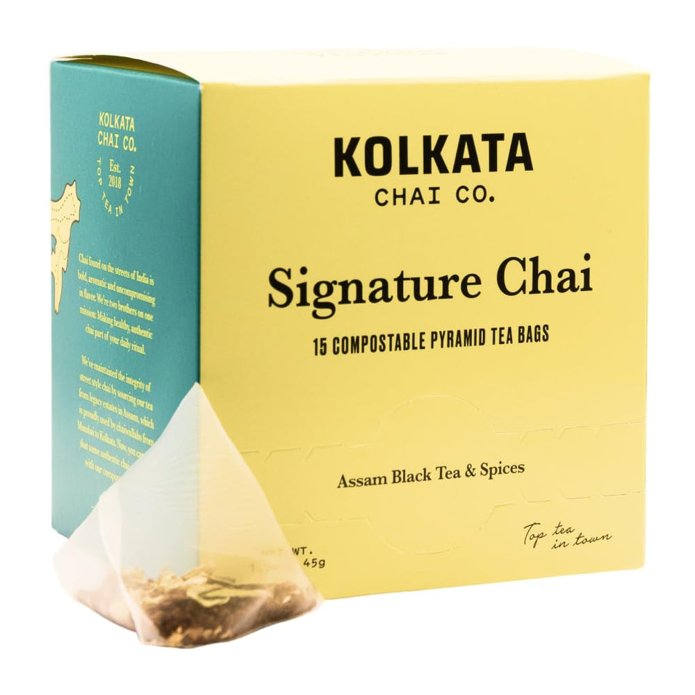 Kolkata Chai Co Signature tea bag packaging highlighting eco-friendly material